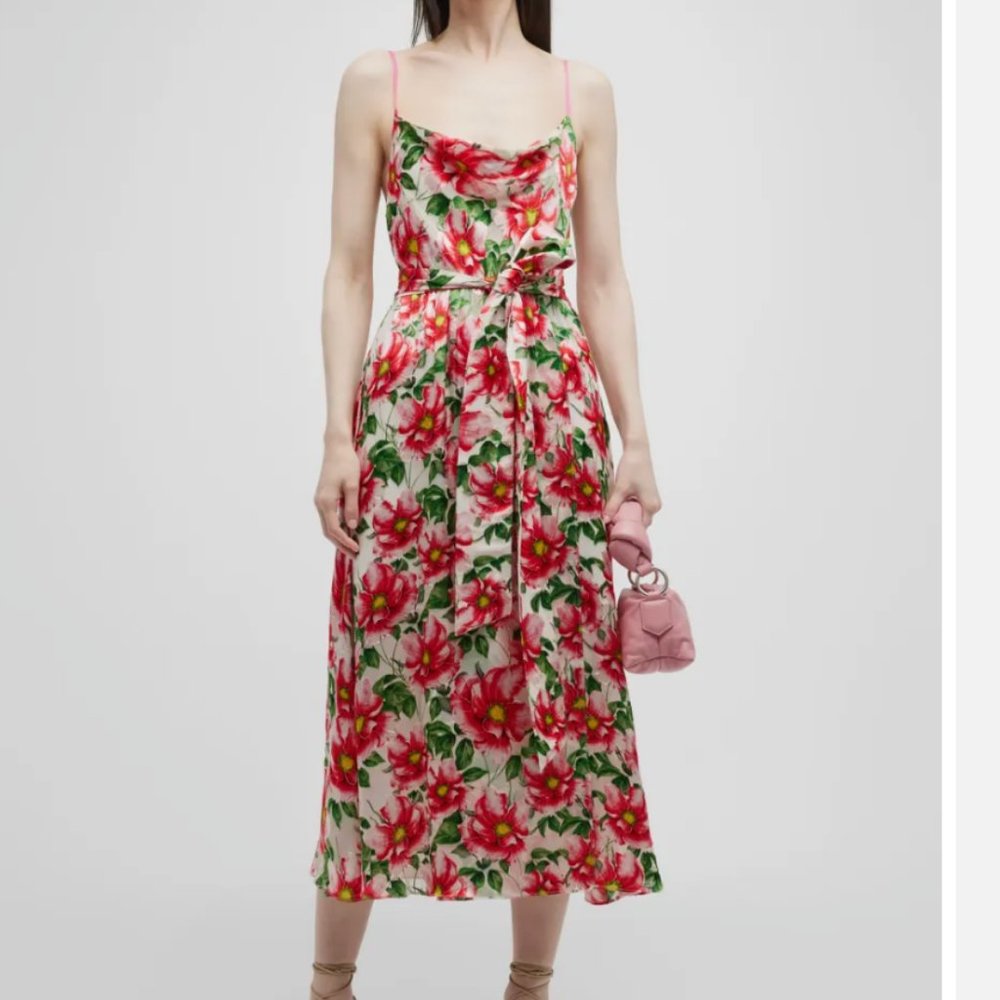 Alice and Olivia Samantha Cowl Neck Midi Dress